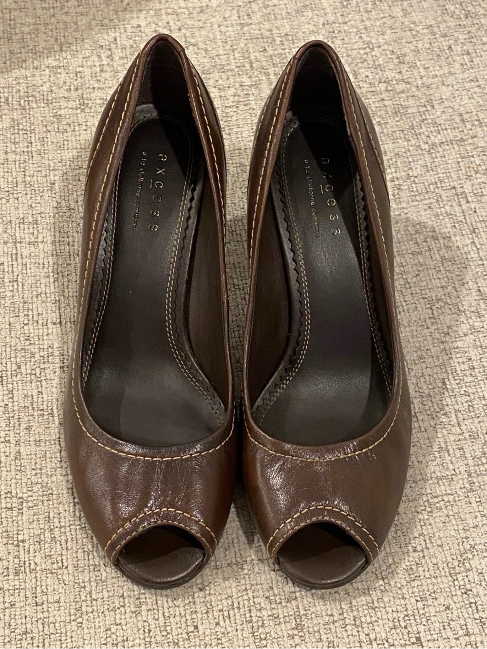 Axcess Brown Leather Peep-Toe Heels